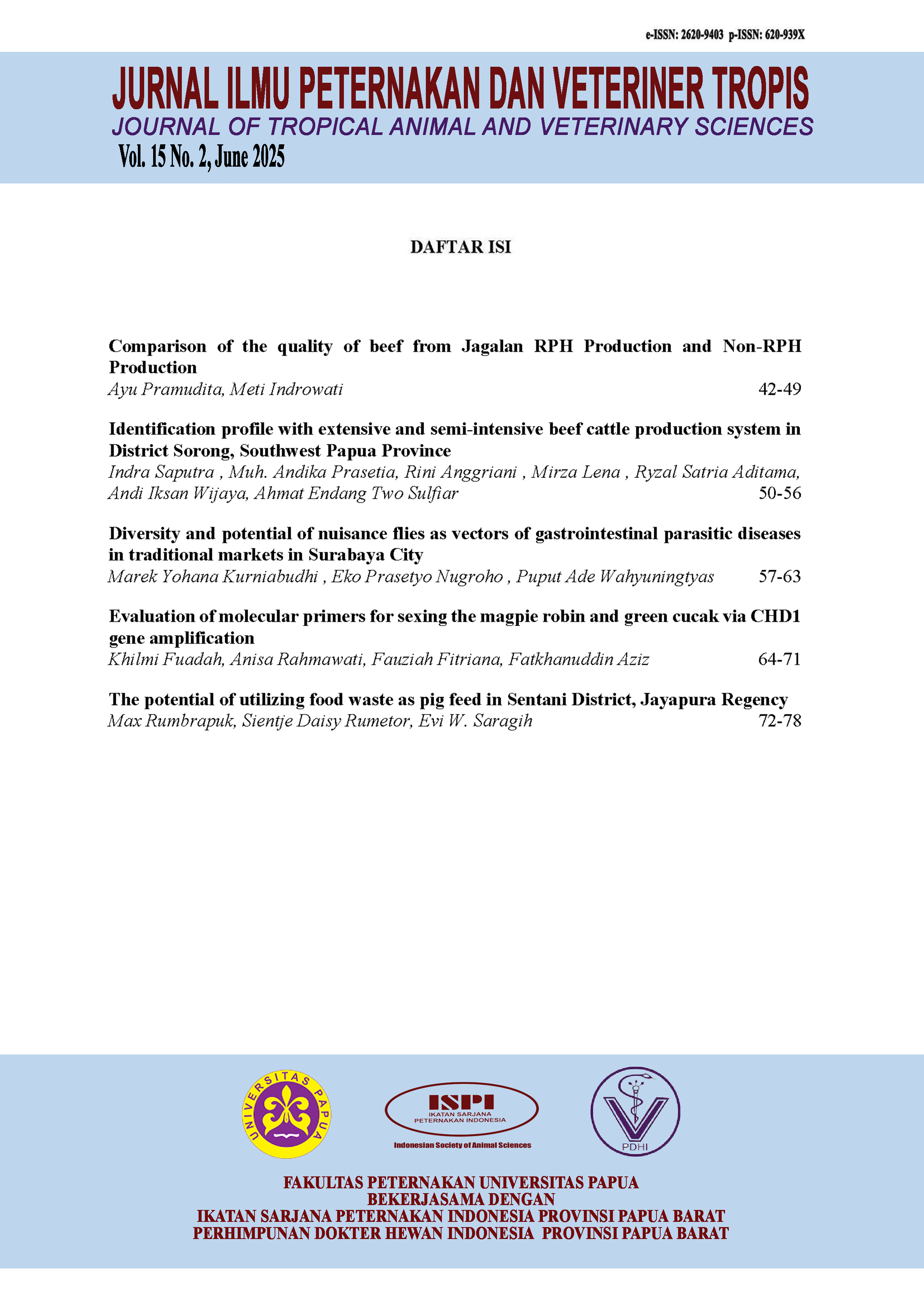 					View Vol. 15 No. 2 (2025): Jurnal Ilmu Peternakan dan Veteriner Tropis (Journal of Tropical Animal and Veterinary Science)
				
