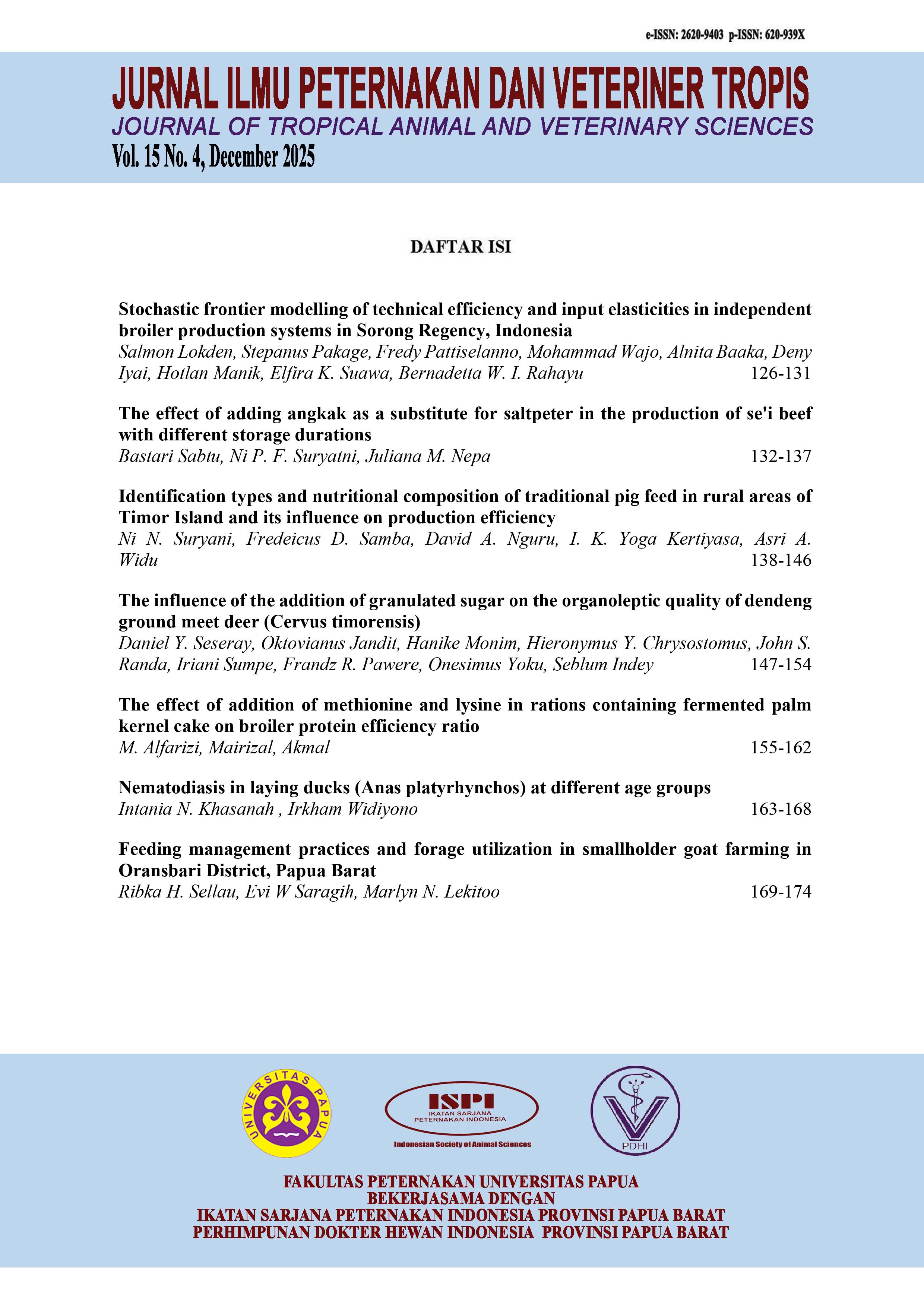 					View Vol. 15 No. 4 (2025): Jurnal Ilmu Peternakan dan Veteriner Tropis (Journal of Tropical Animal and Veterinary Science)
				
