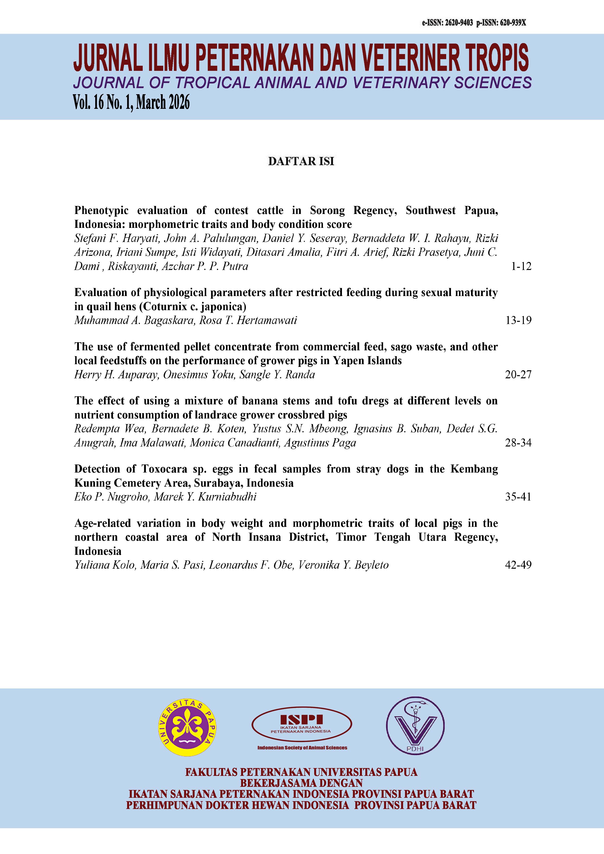					View Vol. 16 No. 1 (2026): Jurnal Ilmu Peternakan dan Veteriner Tropis (Journal of Tropical Animal and Veterinary Science)
				