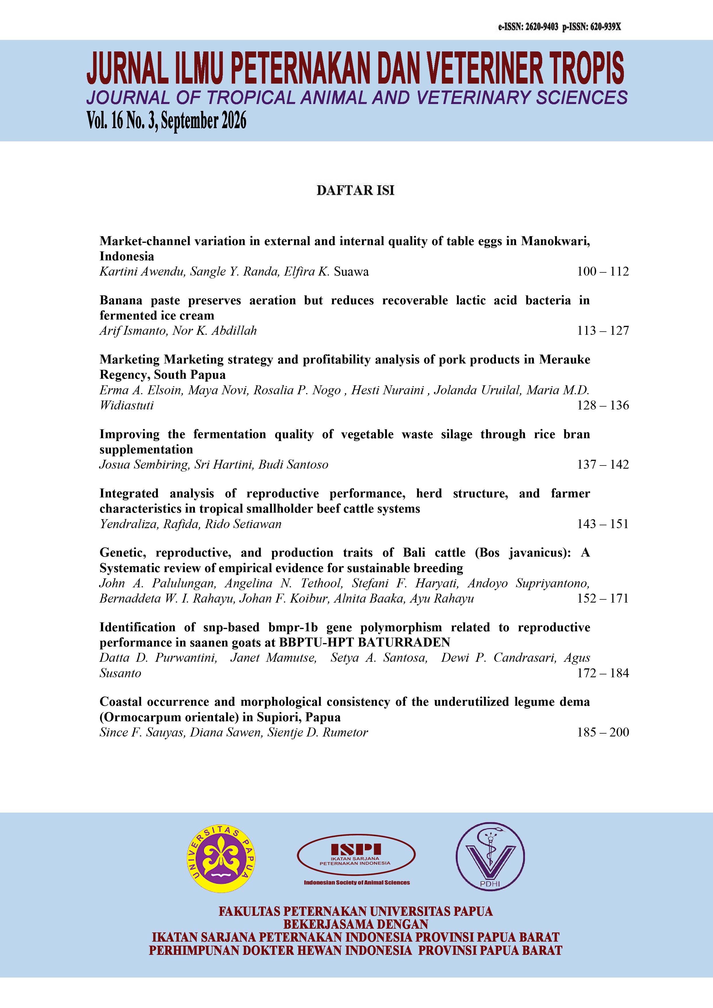 					View Vol. 16 No. 3 (2026):  Jurnal Ilmu Peternakan dan Veteriner Tropis (Journal of Tropical Animal and Veterinary Science)
				